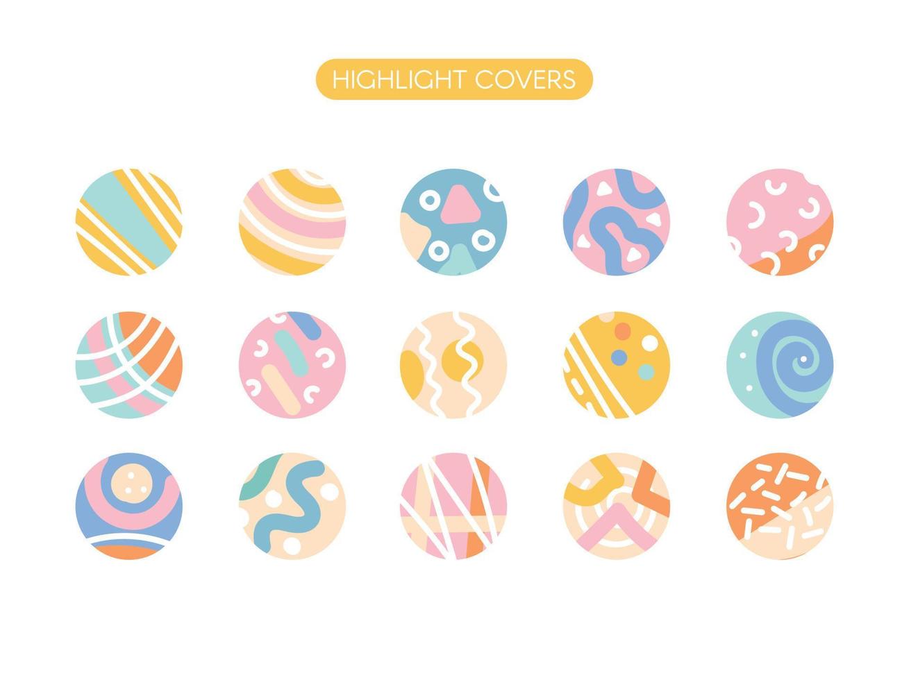 Collection of highlight story covers for social media. Set of pastel hand drawn backgrounds. vector