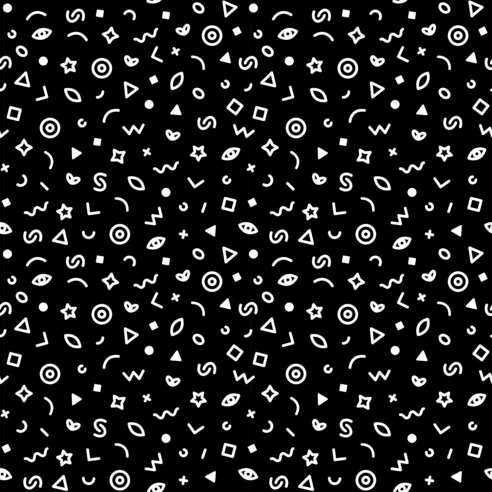Memphis style white seamless pattern on black background. vector