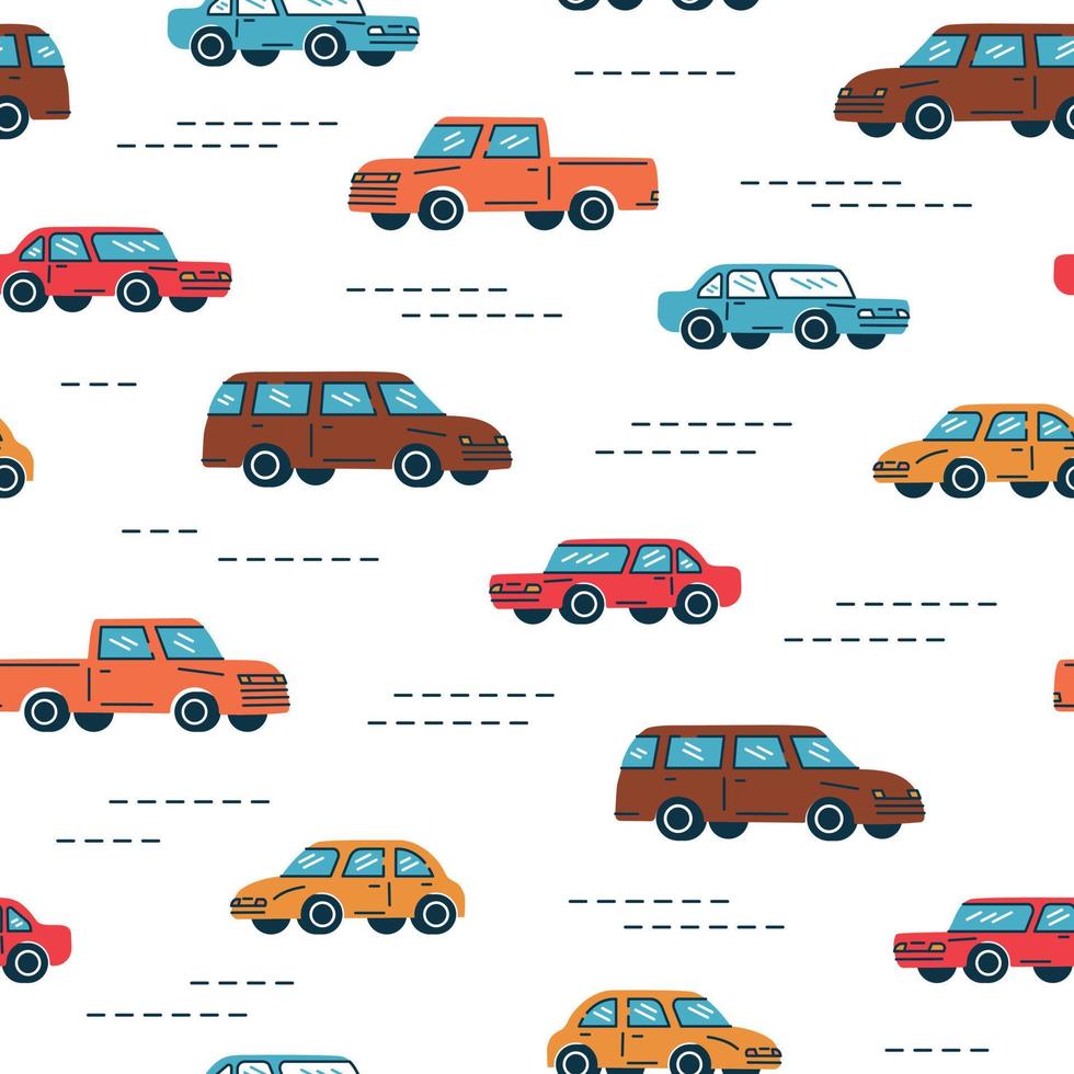 Seamless trendy pattern. A classic cars in retro color on white background. vector