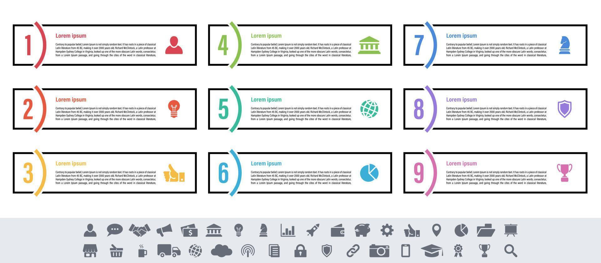 concepto de negocio de diseño infográfico con 9 pasos vector