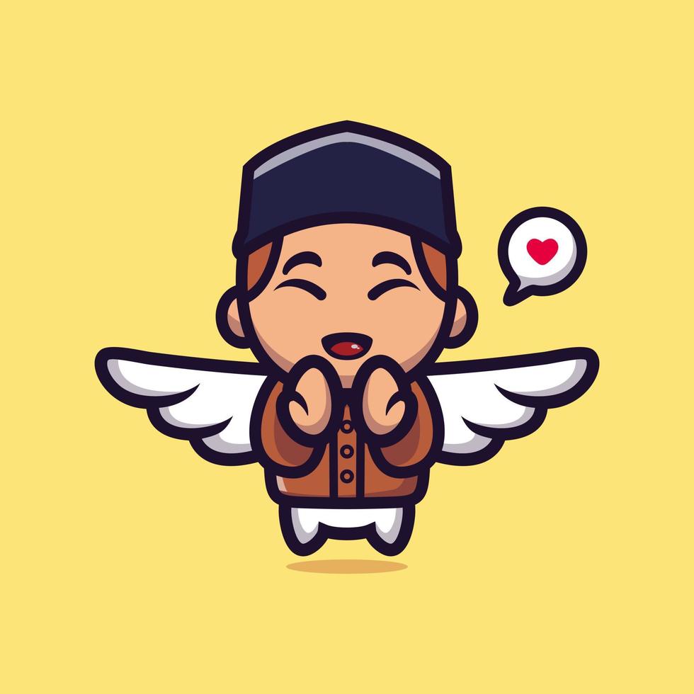 Cute boy muslim character design themed pray, Ramadhan mascot cartoon character vector