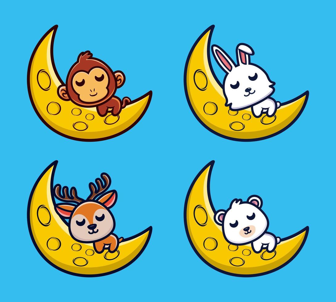 Cute animal sleeping on moon cartoon vector icon illustration