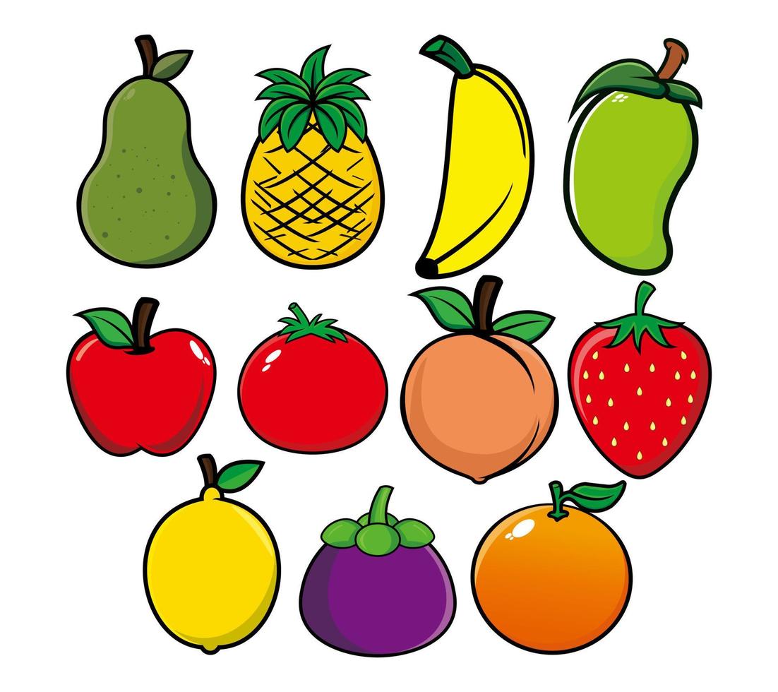 set of fruits mascot design vector
