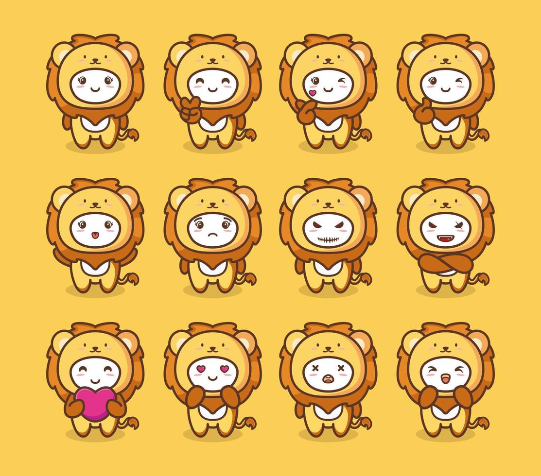 Set of costume lion with various expressions vector