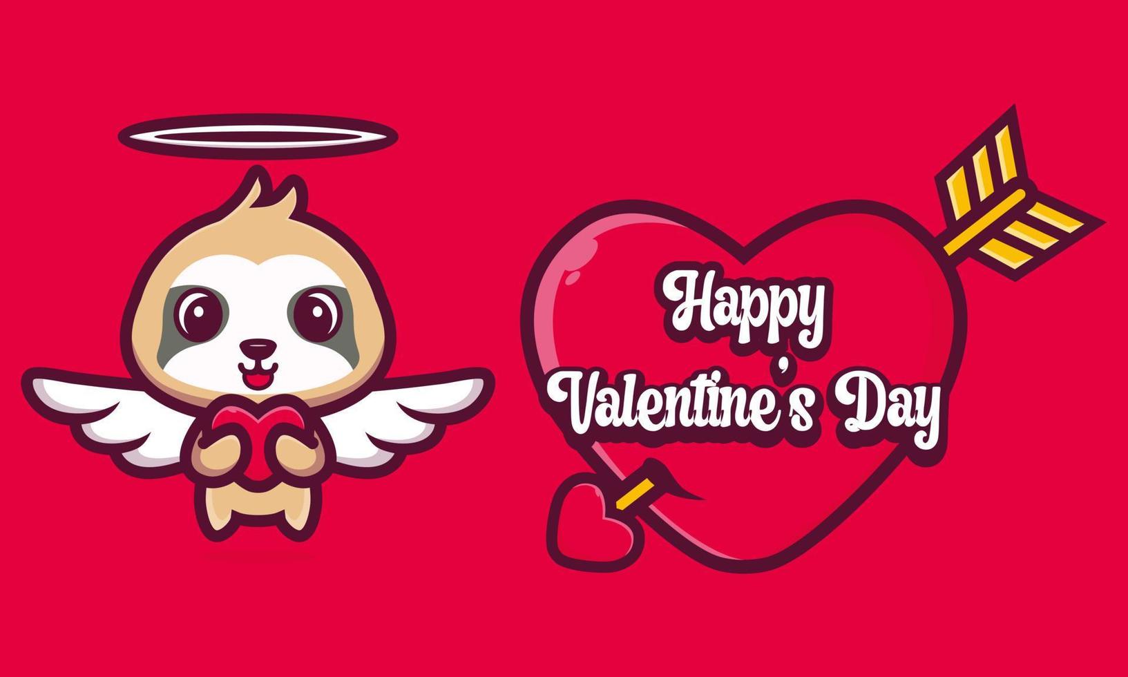 Cute sloth hugging a heart with happy valentine's day greetings vector