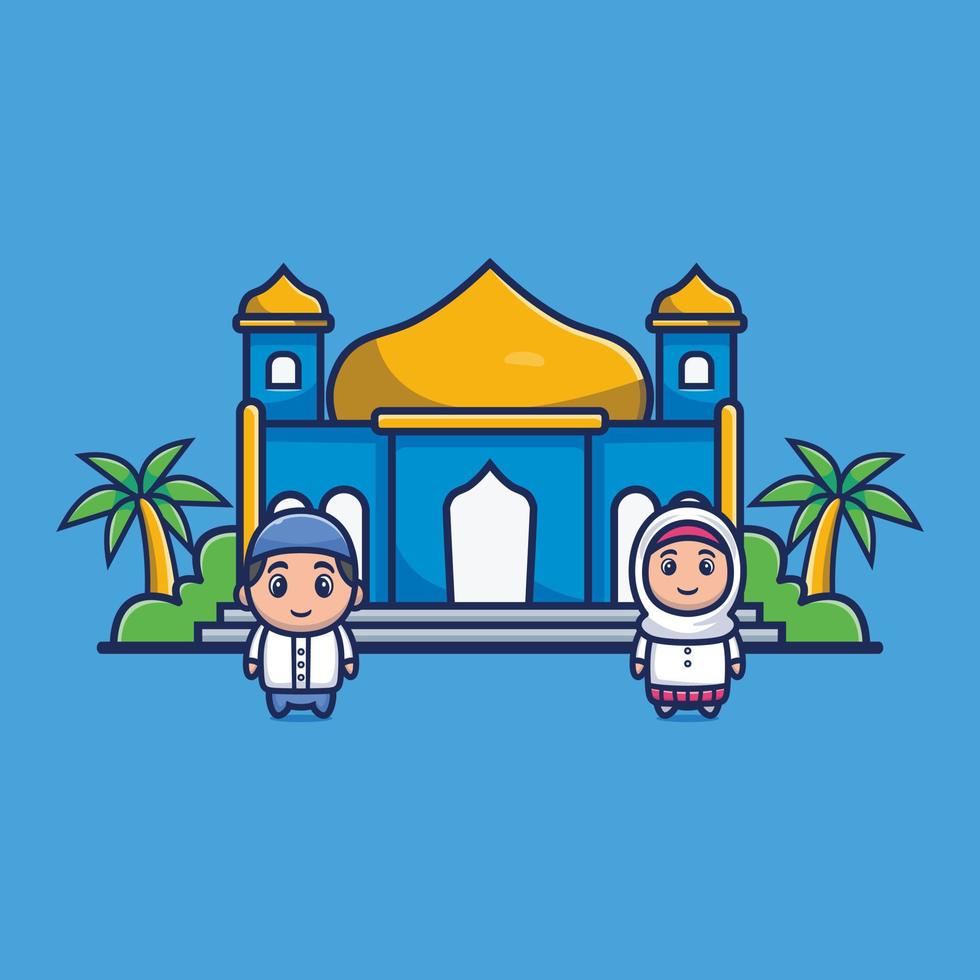 Cute muslim boy and girl vector design illustration, People religion concept premium vector