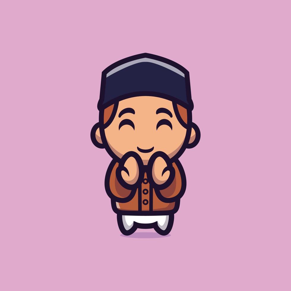 Cute boy muslim character design themed pray, Ramadhan mascot cartoon character vector