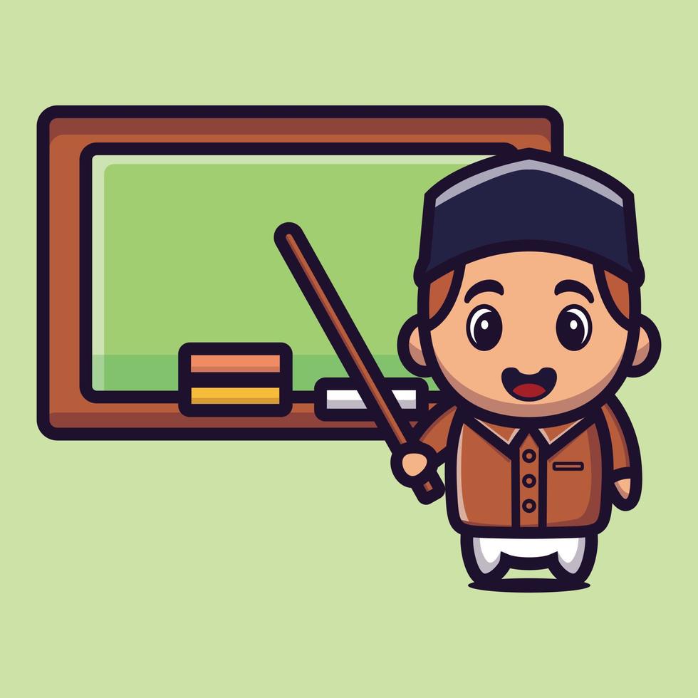 Cute muslim boy character design themed study, Islamic cartoon character premium vector