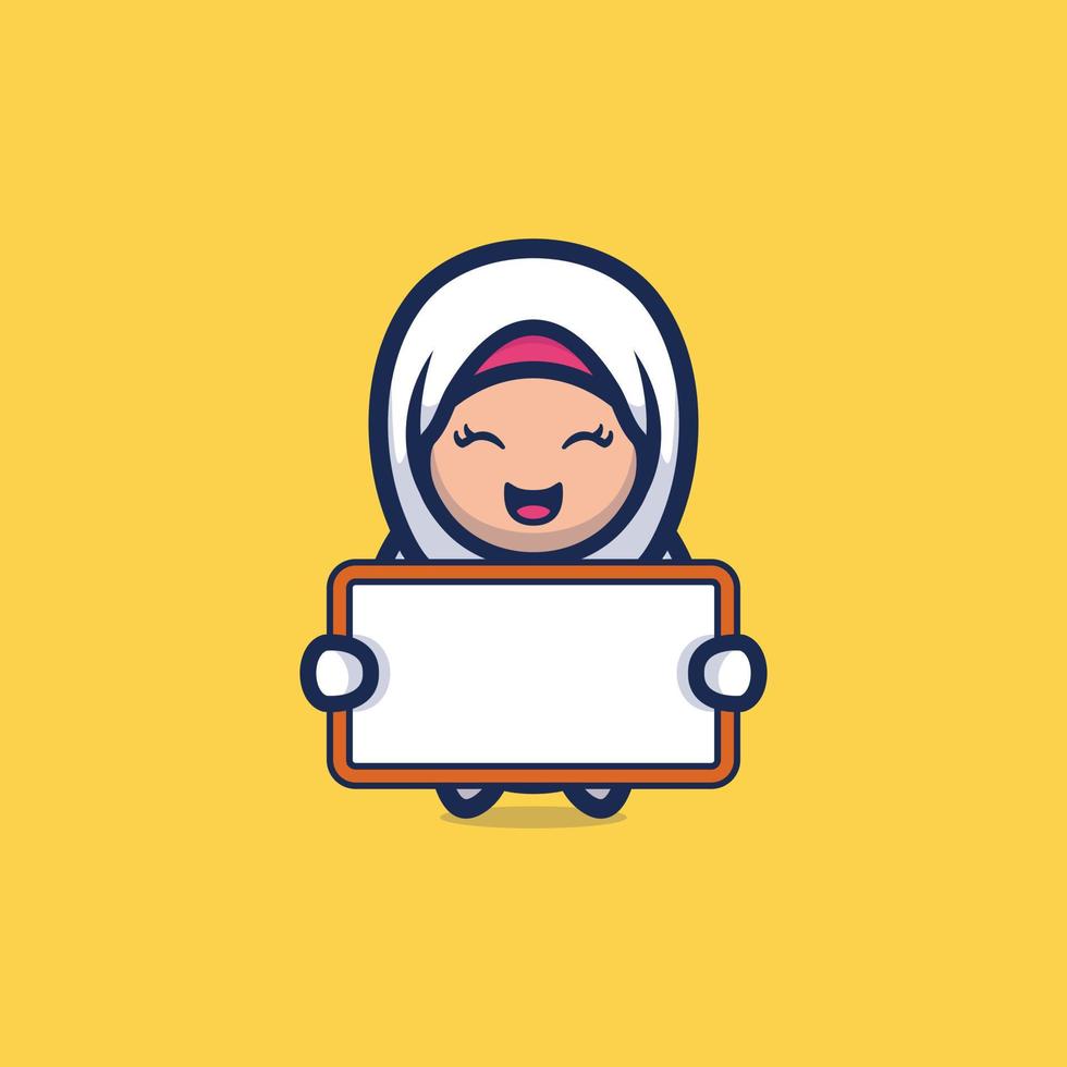Cute muslim girl holding blank board vector