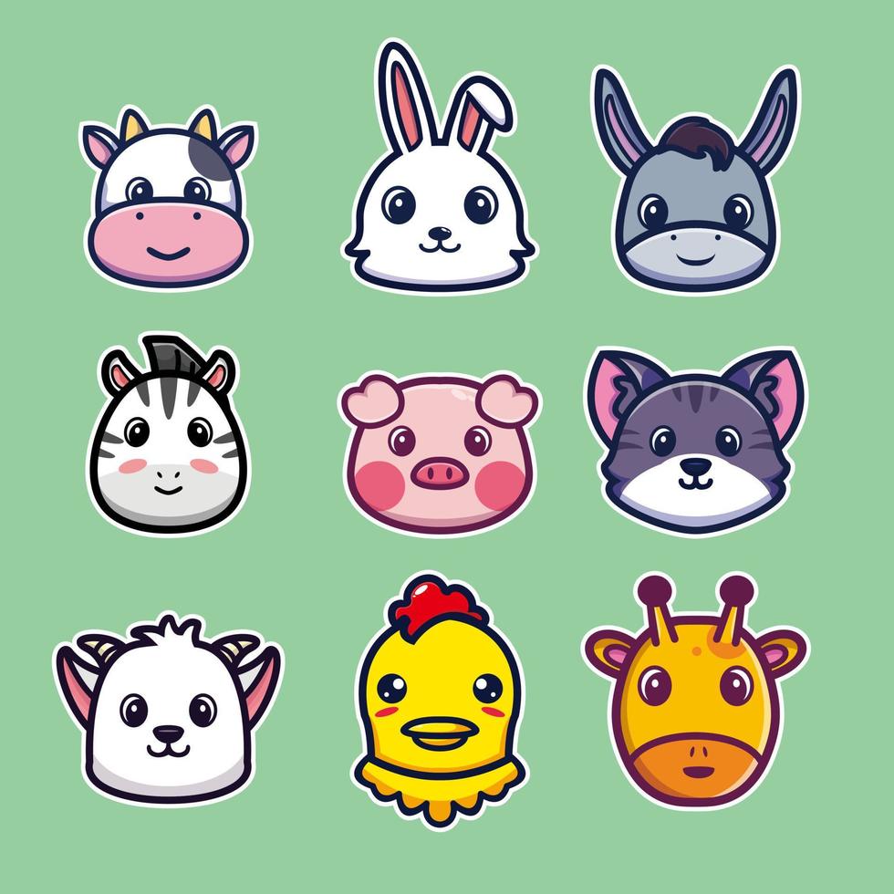 Cute animal head collection premium vector