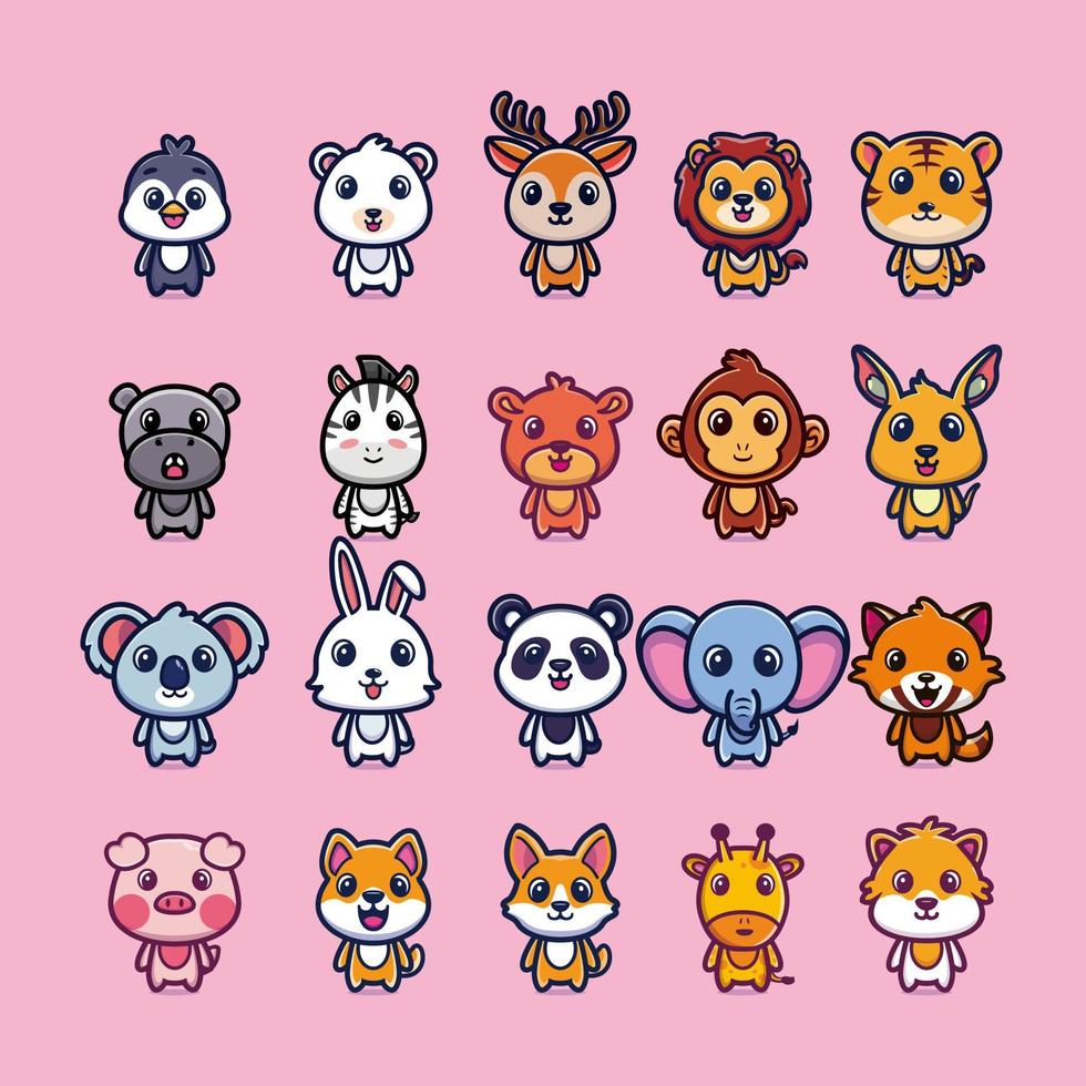 Cut animal cartoon bundle set vector