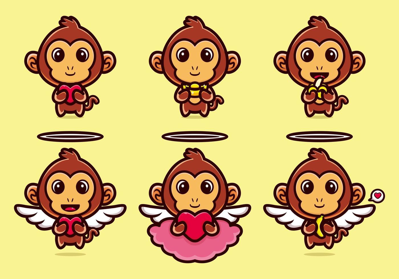 Cute monkey mascot cartoon bundle set of illustration premium vector