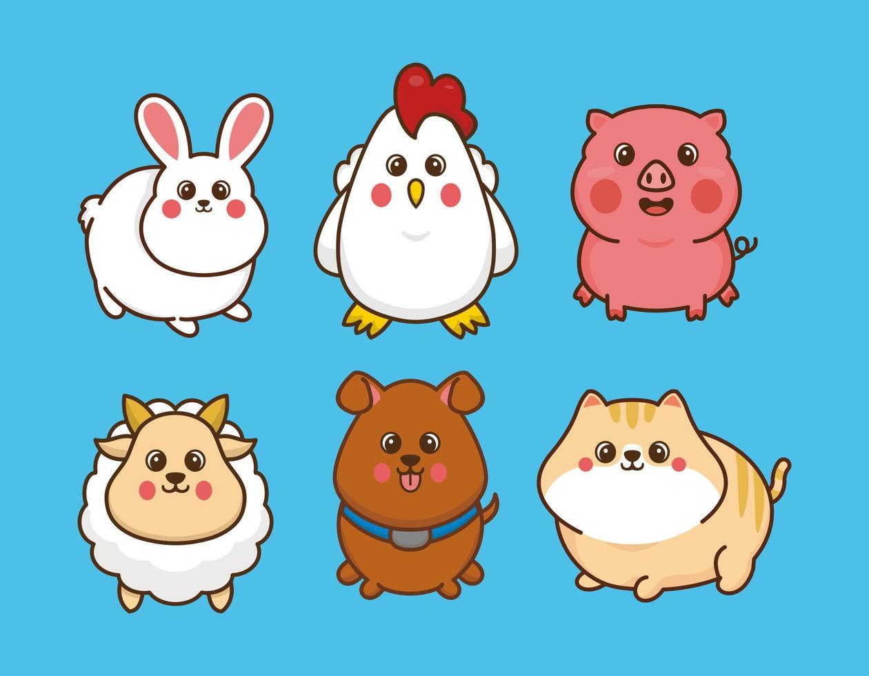 Set kawaii animal design vector