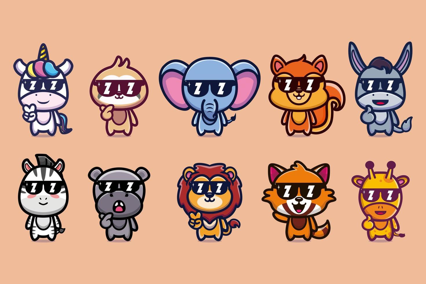 Cute animal mascot cartoon wearing glasses premium vector