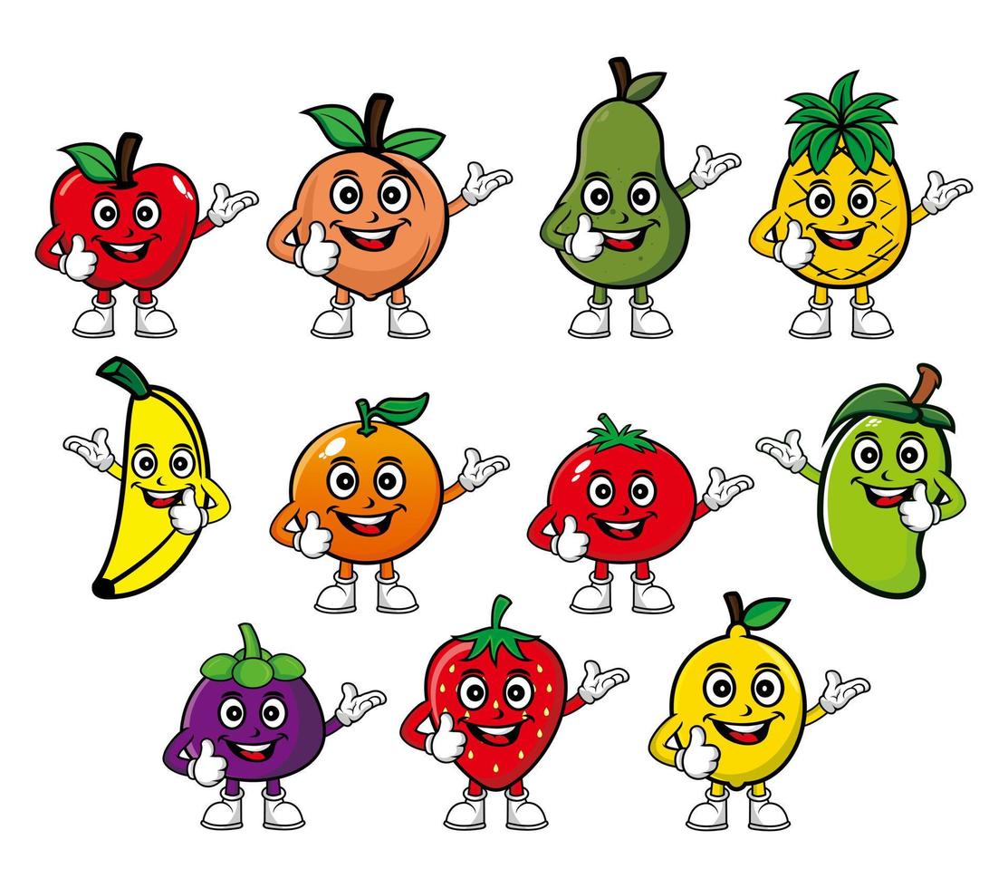 set of fruits mascot design vector