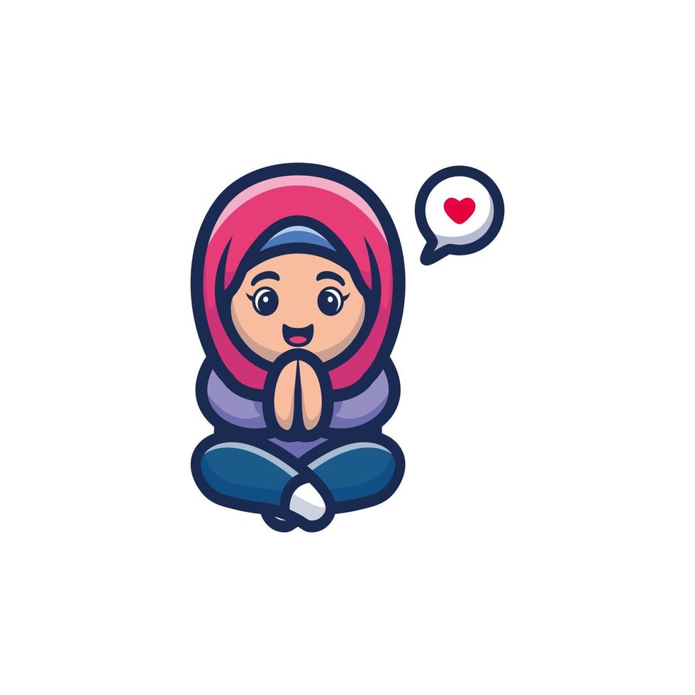 Cute muslim girl vector icon illustration, Ramadhan mascot cartoon character