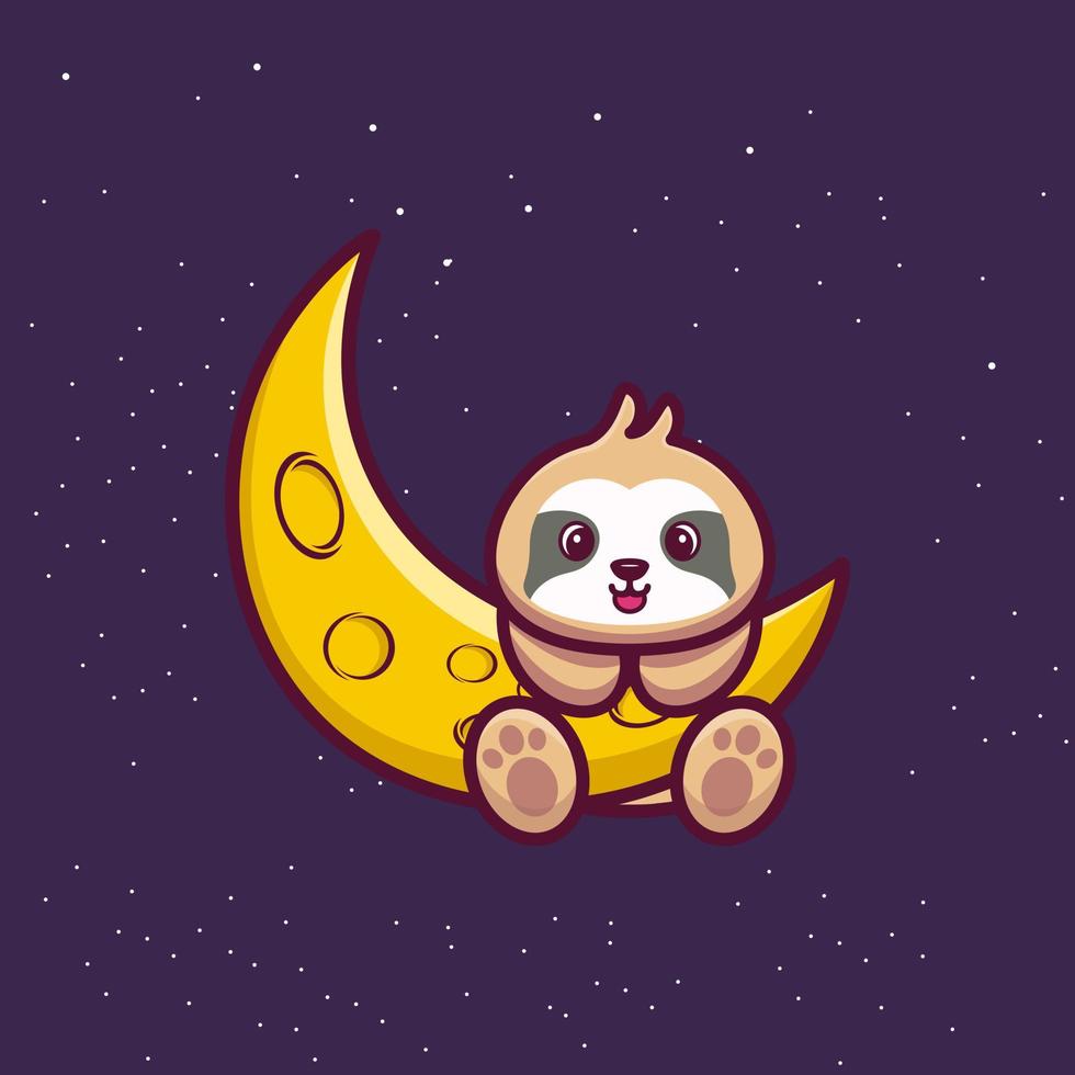 Cute sloth with sickle moon cartoon vector illustration