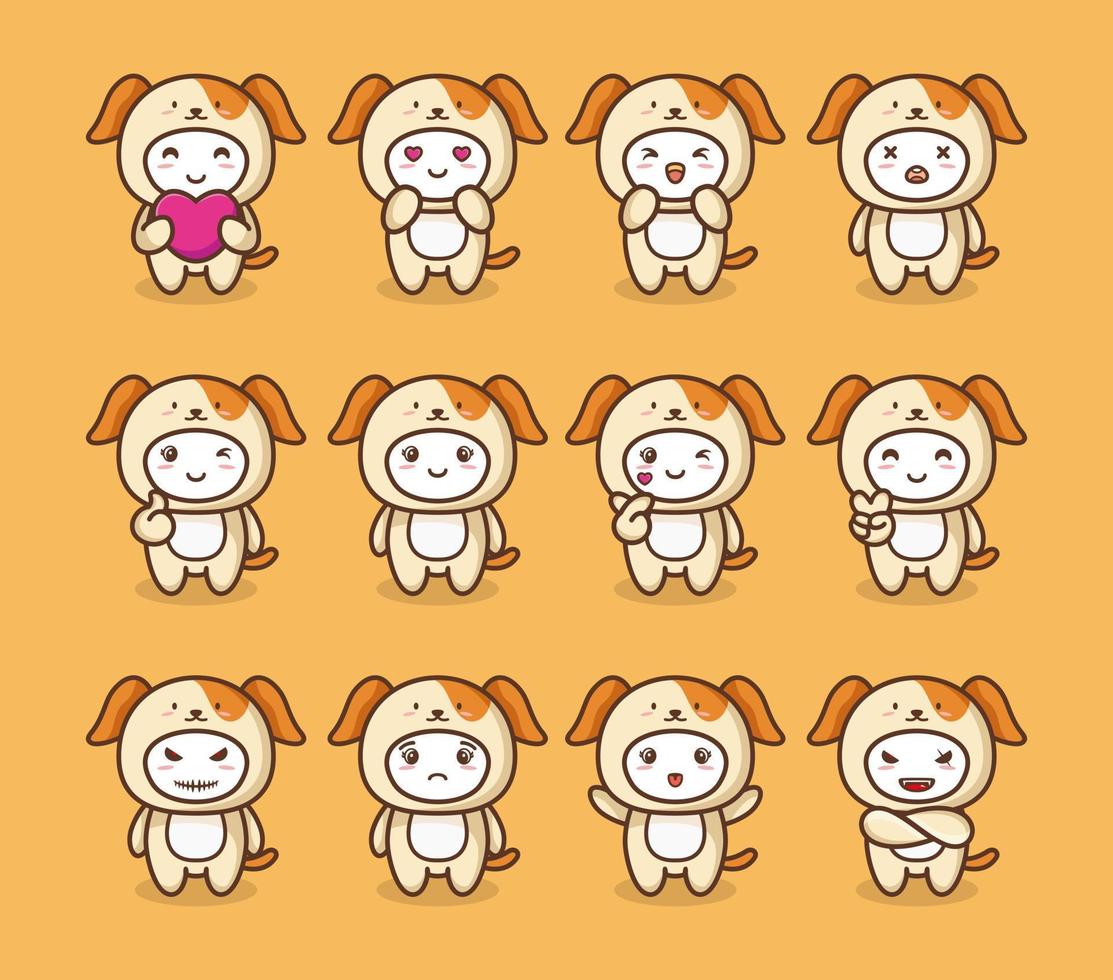 Set of costume dog with various expressions vector