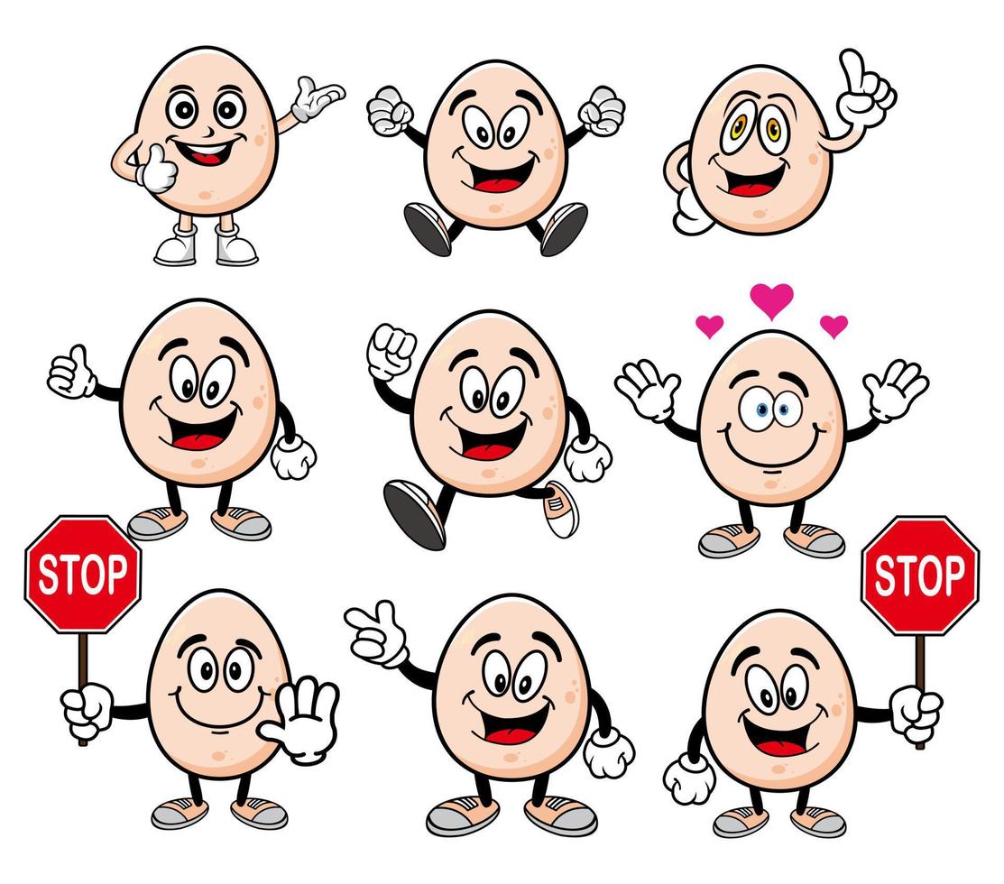 set of egg mascot character with various expressions vector