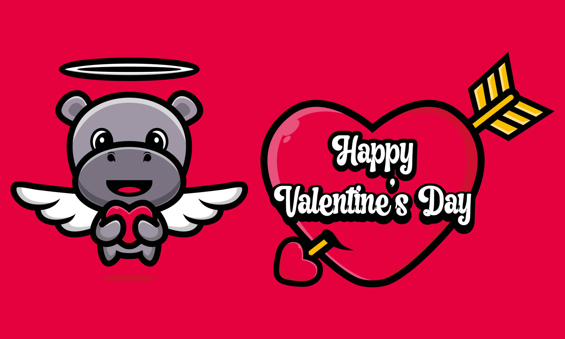 Cute hippo hugging a heart with happy valentine's day greetings 7534506 ...