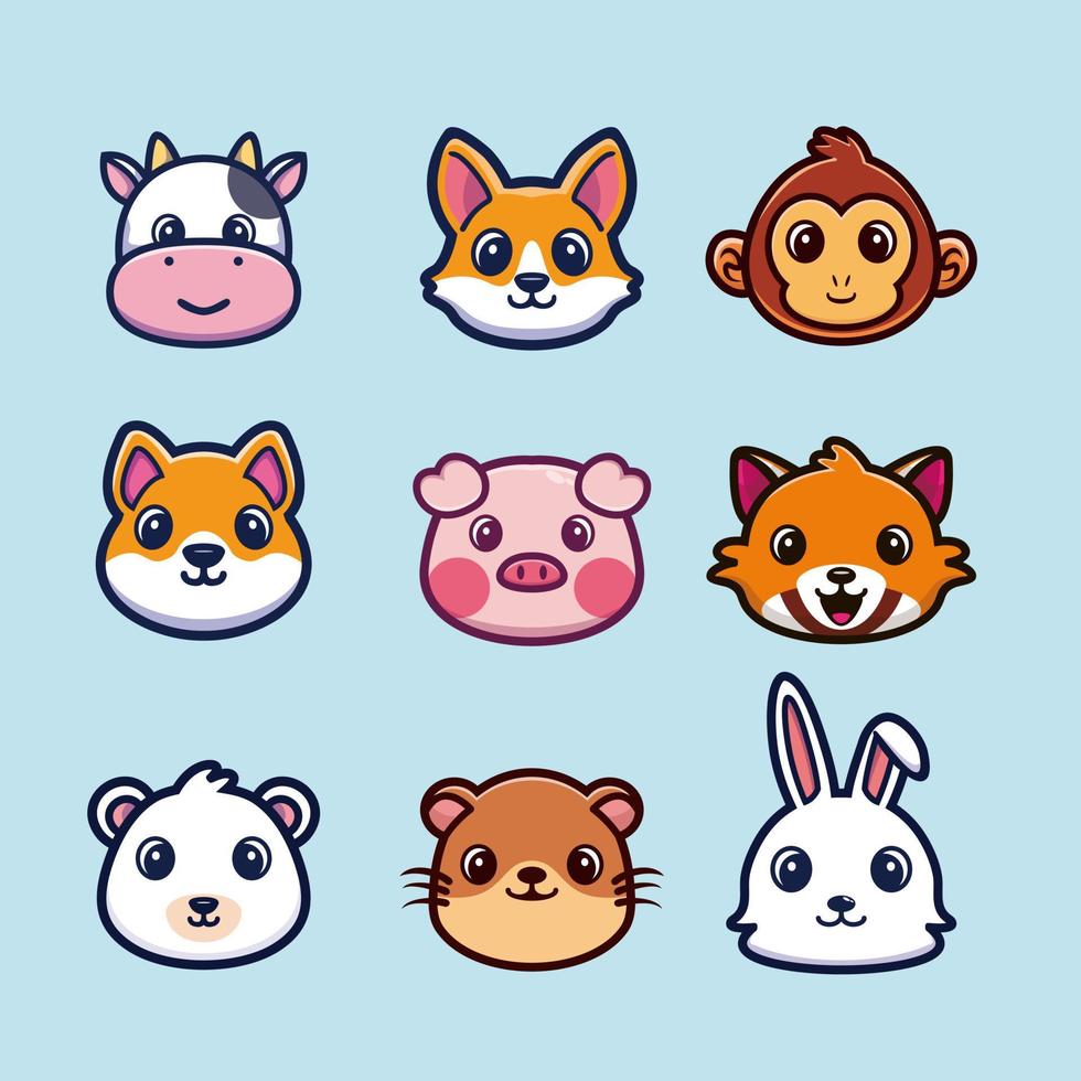 Cute animal head collection premium vector