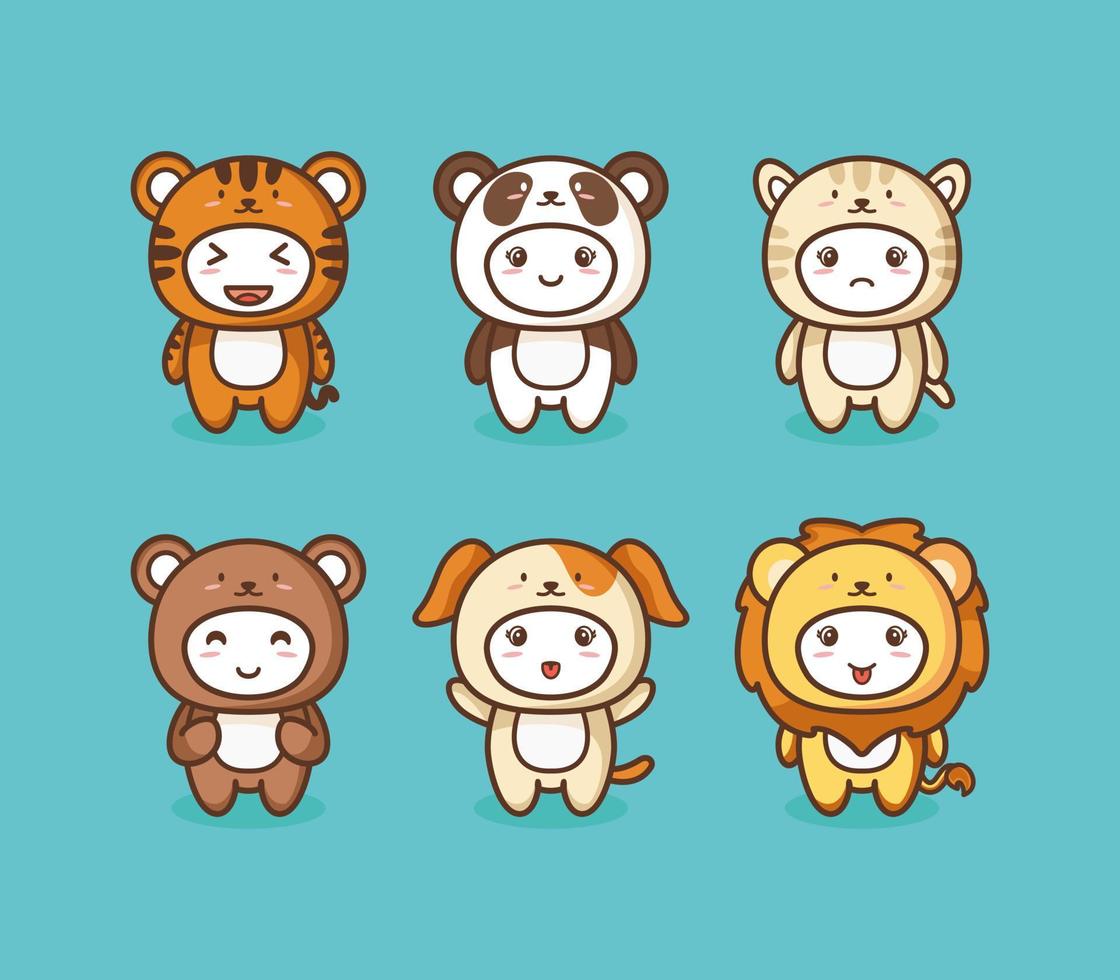 Cute kawaii animal collection cartoon premium vector