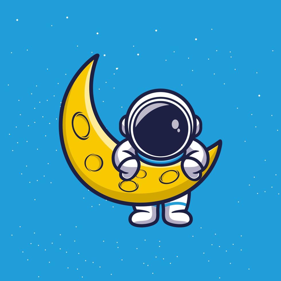 Cute astronaut with sickle moon cartoon vector illustration