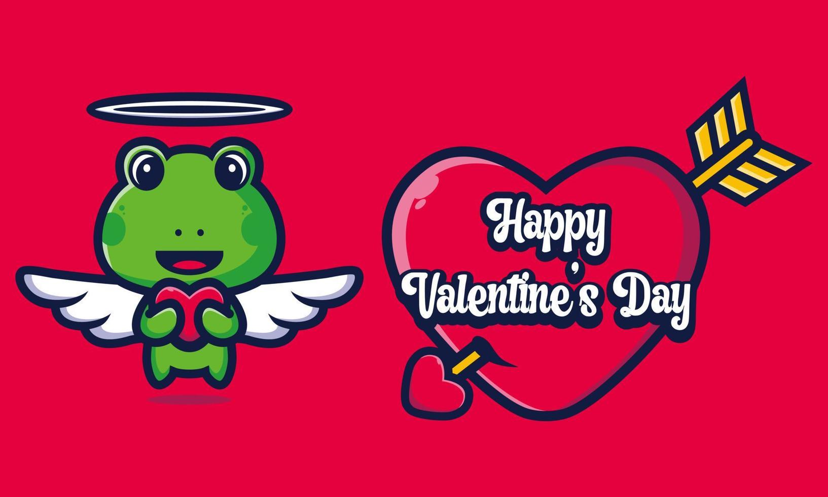 Cute frog hugging a heart with happy valentine's day greetings vector