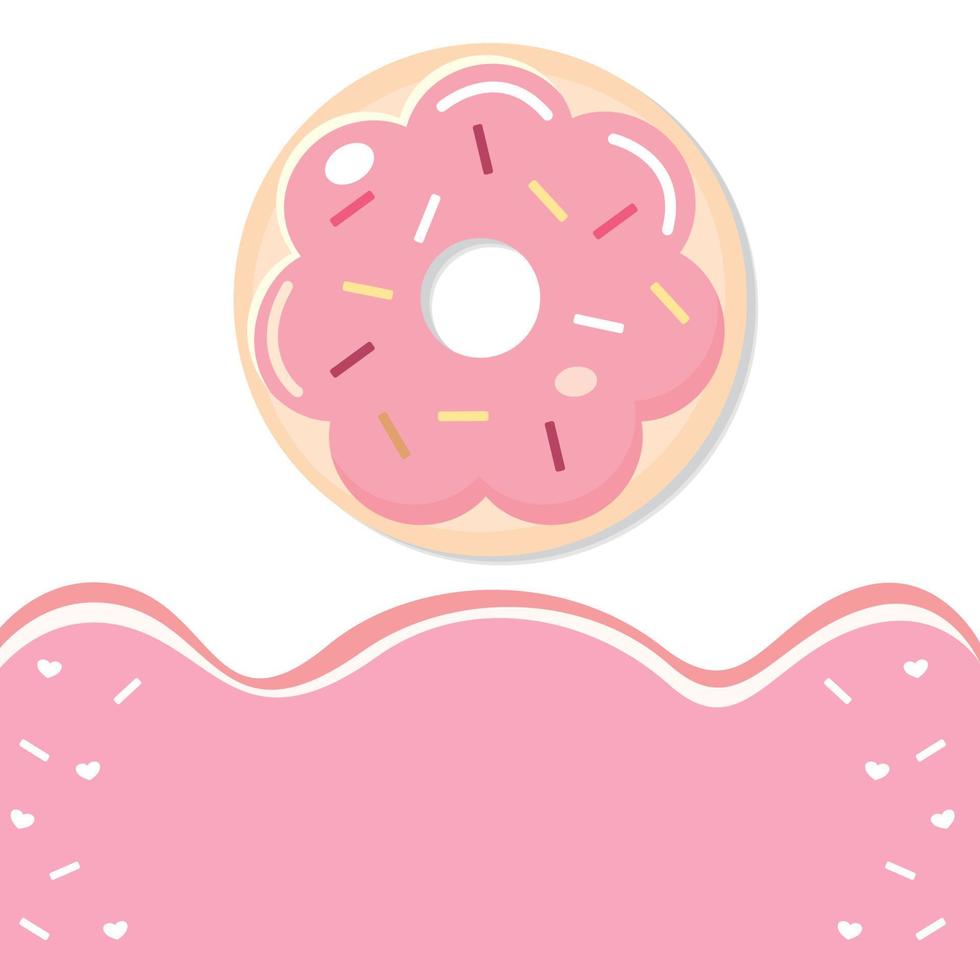 Pink Donut vector set isolated on white and pink background. Top View Donuts collection into glaze with strawberry.flat design illustration. Kawaii,cute cartoon sweets and desserts.