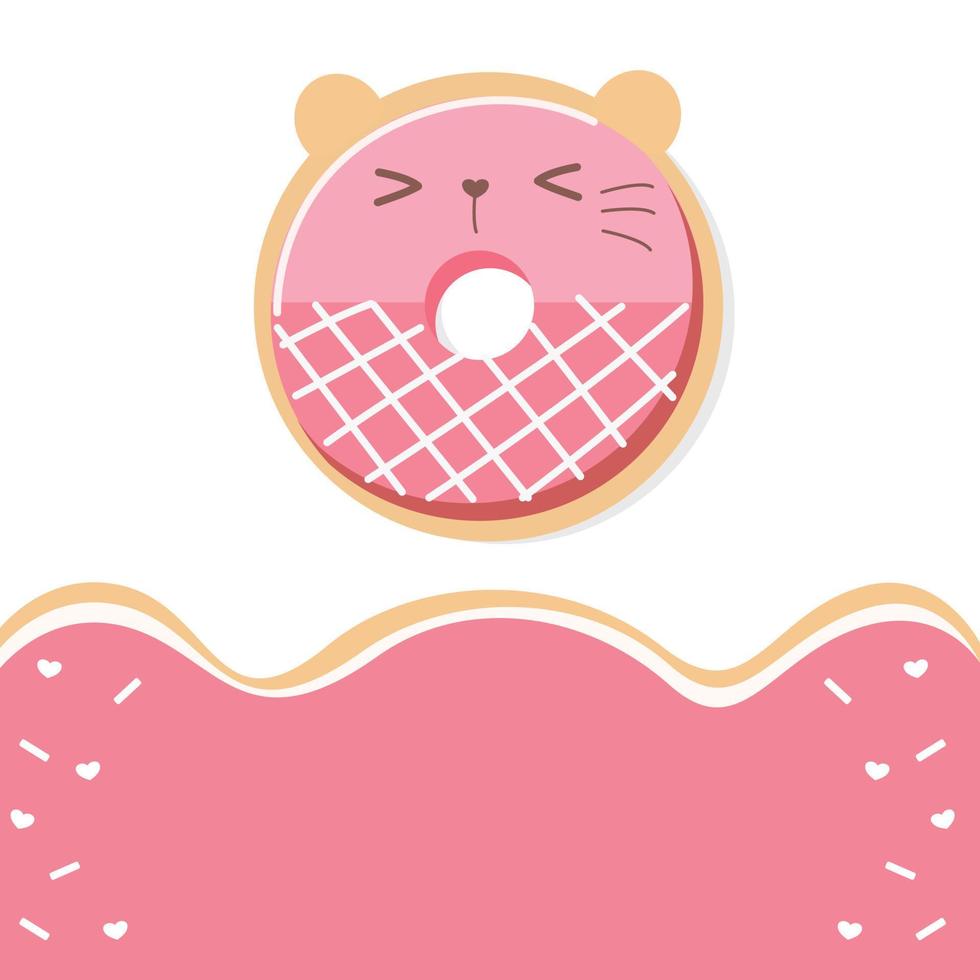 Pink Donut vector set isolated on white and pink background. Top View Donuts collection into glaze with strawberry.flat design illustration. Kawaii,cute cartoon sweets and desserts.