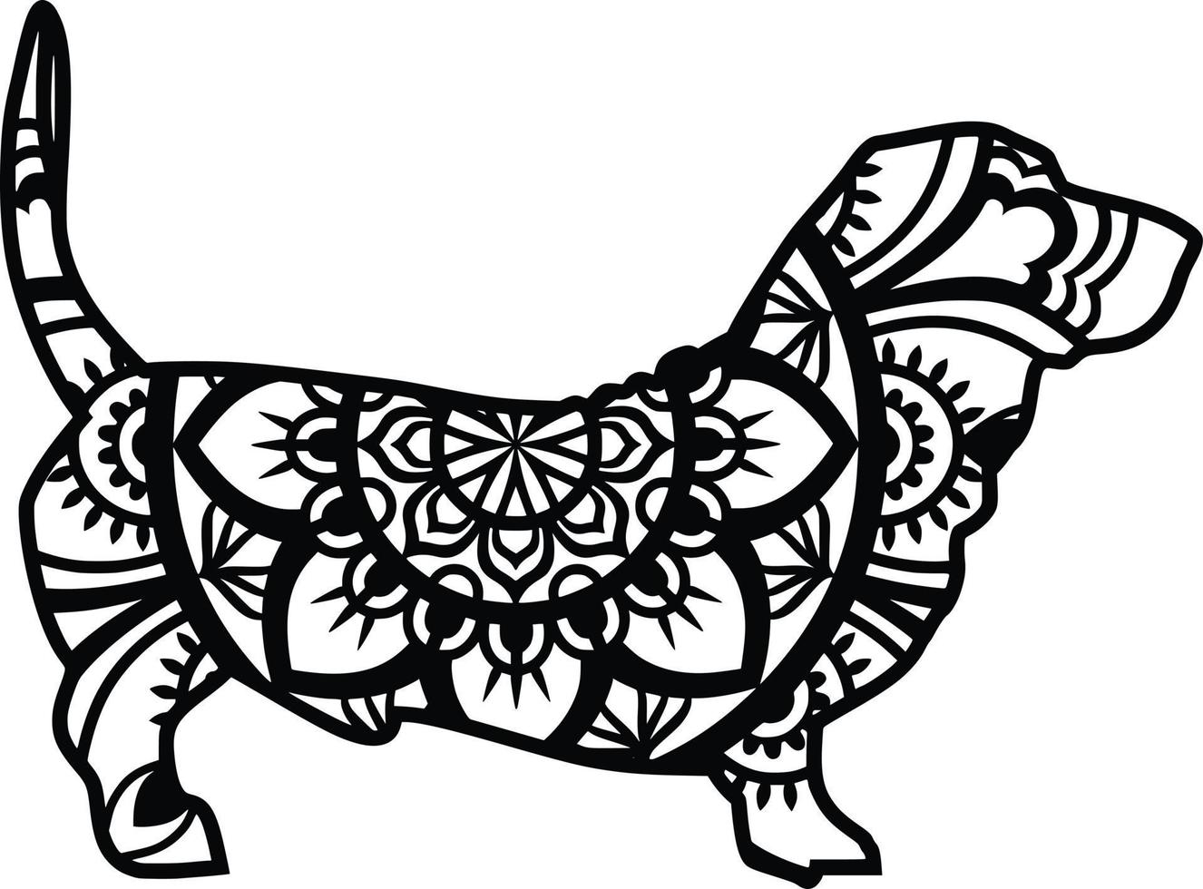 perro salchicha, patrón de mandala vector