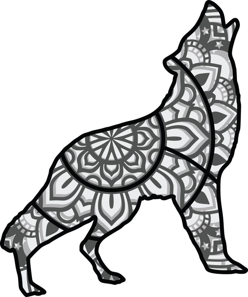 Wolf , 4 layers , mandala pattern vector
