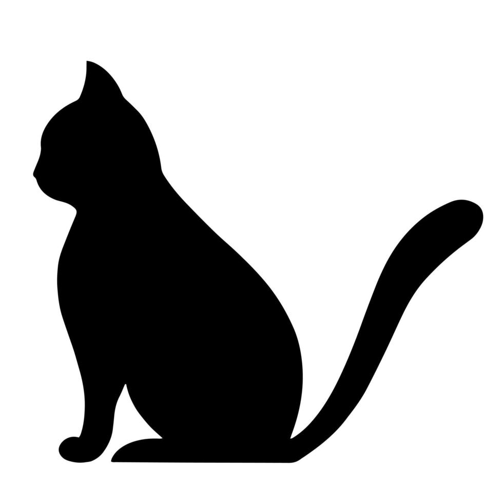 Vector icon black cat sitting. Silhouette of a cat isolated on a white background.