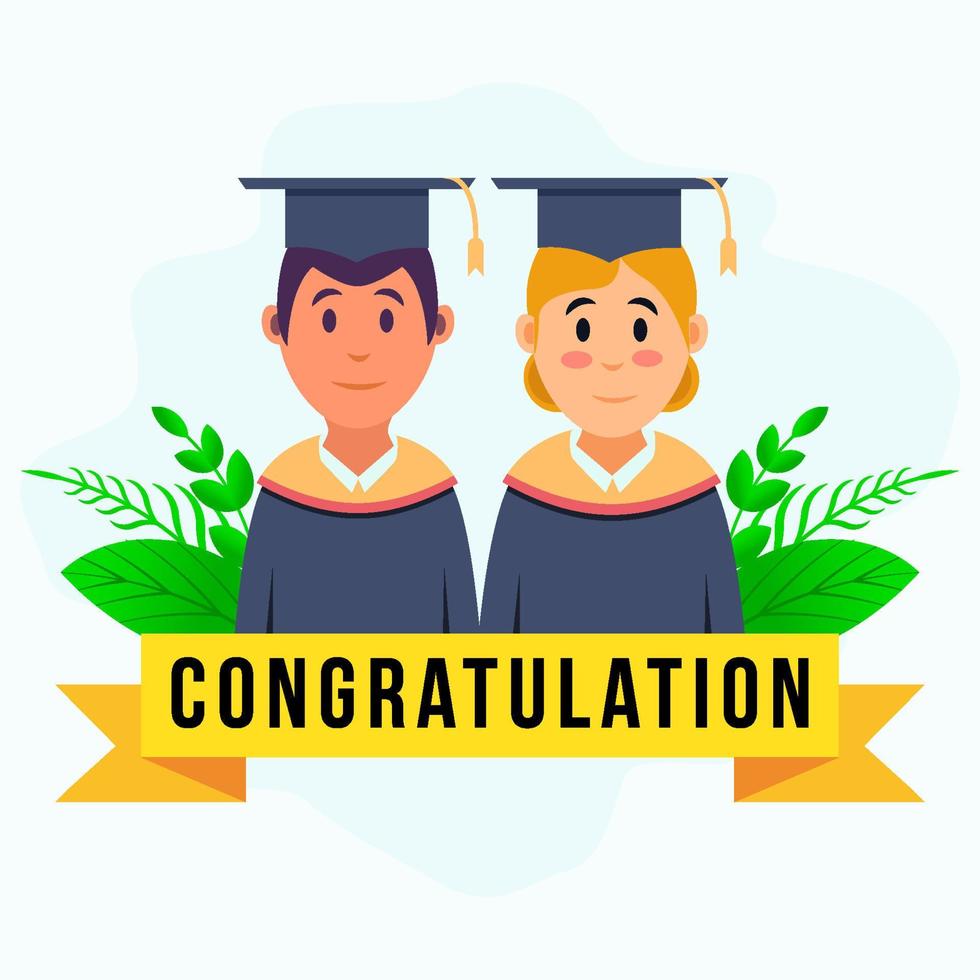 flat boy and girl graduation with a ribbon vector