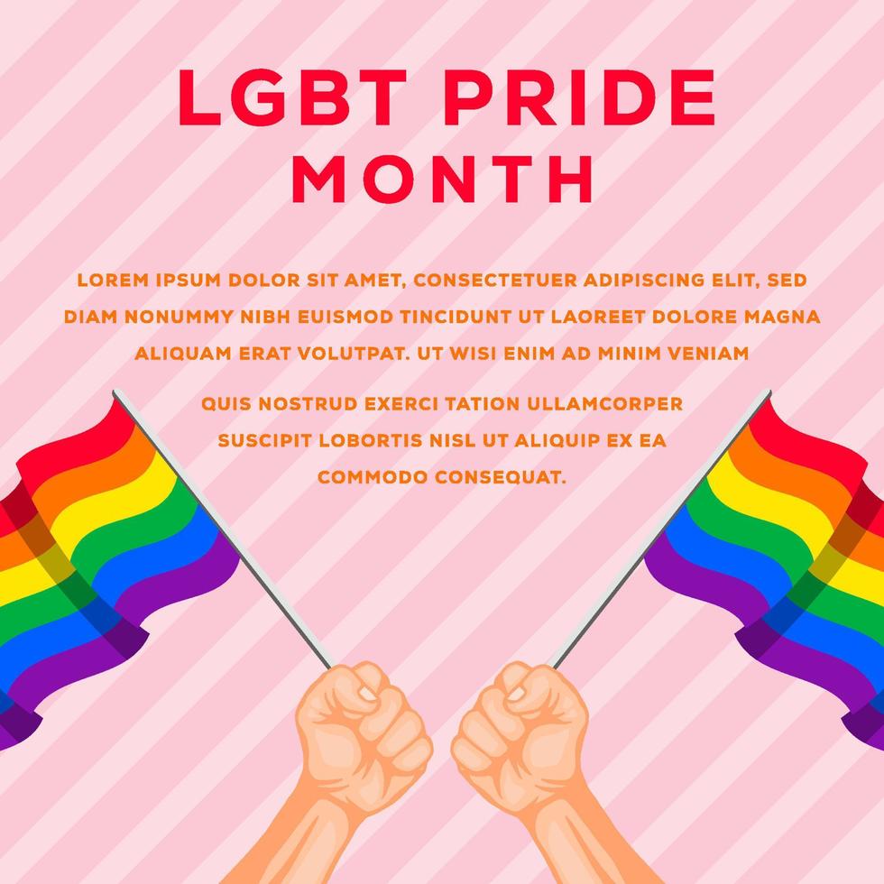 LGBT pride illustration background with hand holding pride flag vector