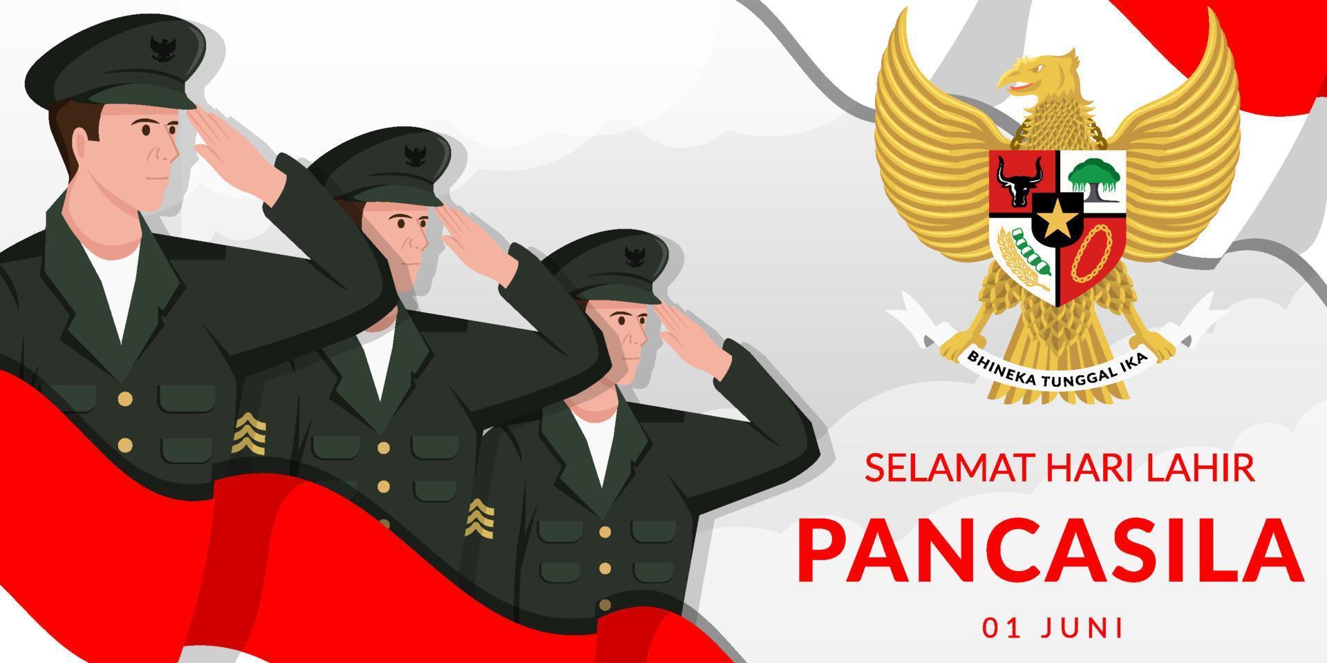 pancasila day illustration background with salutting people vector