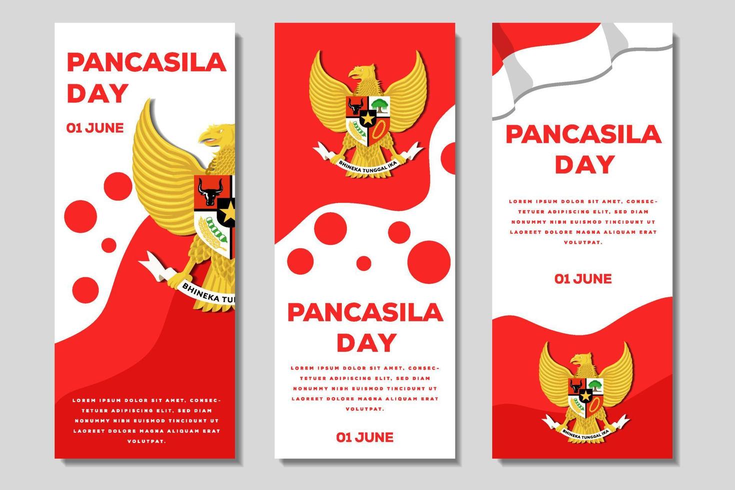 conjunto de plantillas de ilustración de banner de cartel vertical del día de pancasila vector