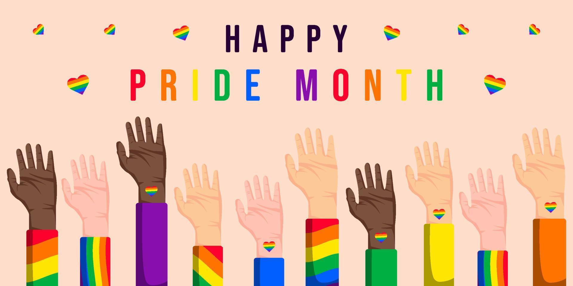 LGBT pride month illustration background with hands up vector