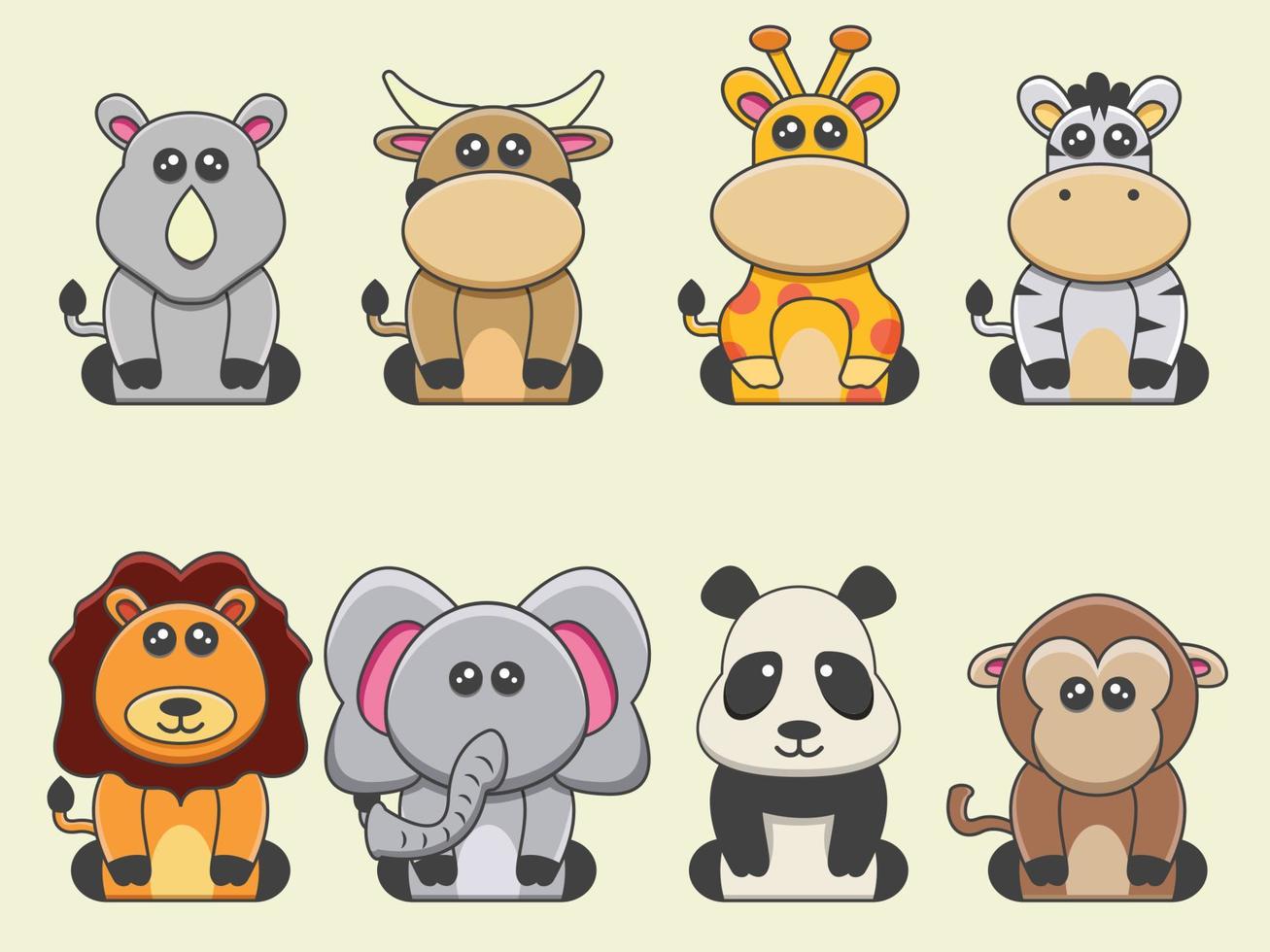 Collection of cute animal cartoons vector, premium vector