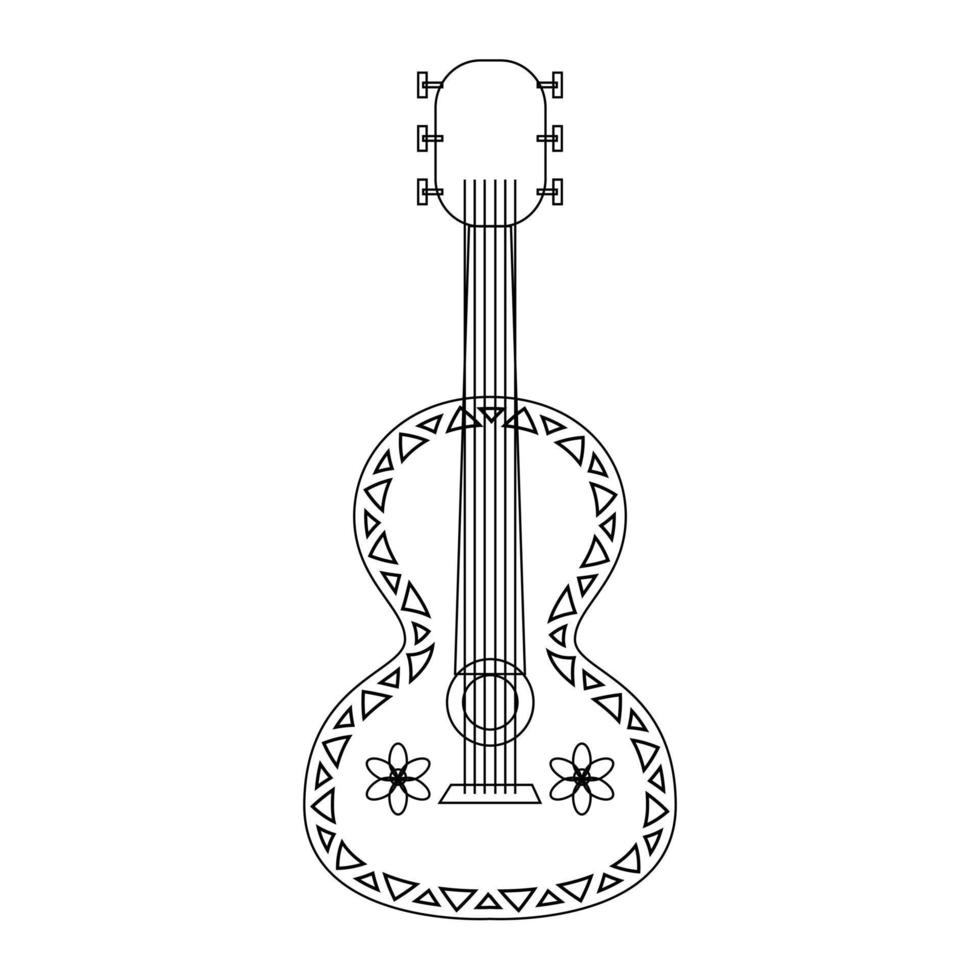 Guitar Cinco de Mayo Element Liniear Illustration For Coloring Pages vector