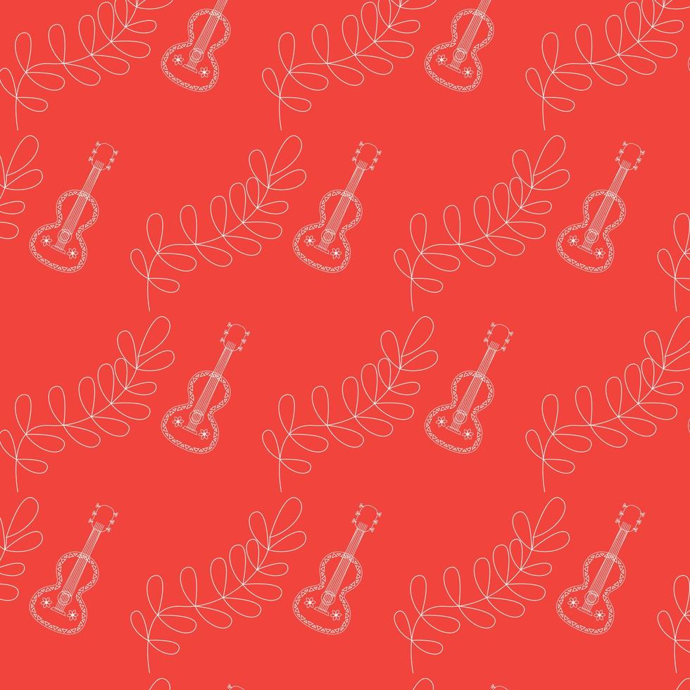 Seamless pattern Guitar and Cinco De Mayo Leaf vector