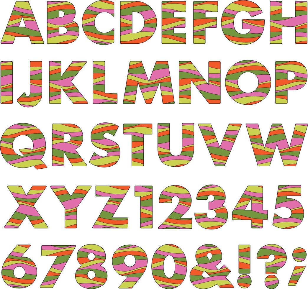 alfabeto de rayas onduladas naranja verde rosa vector