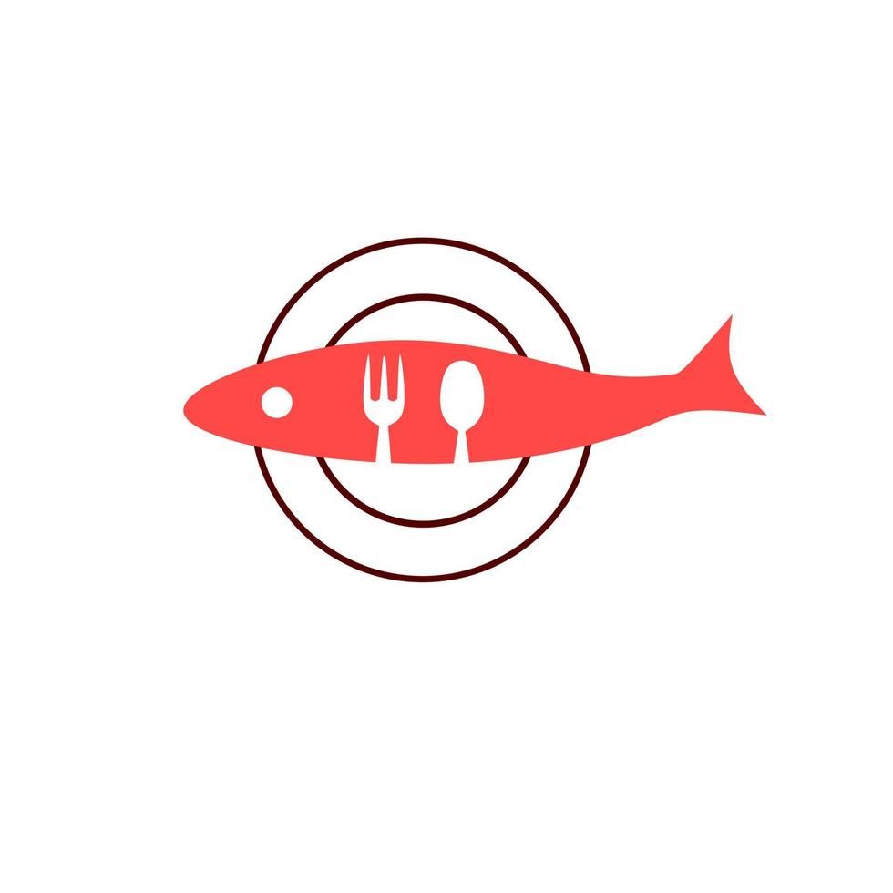 Template logo icon fish on plate with spoons and fork perfect for logo seafood bar vector