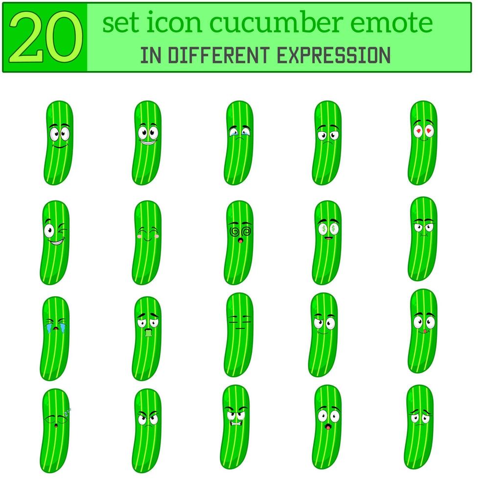 Set cartoon emoji cucumber different expression vector