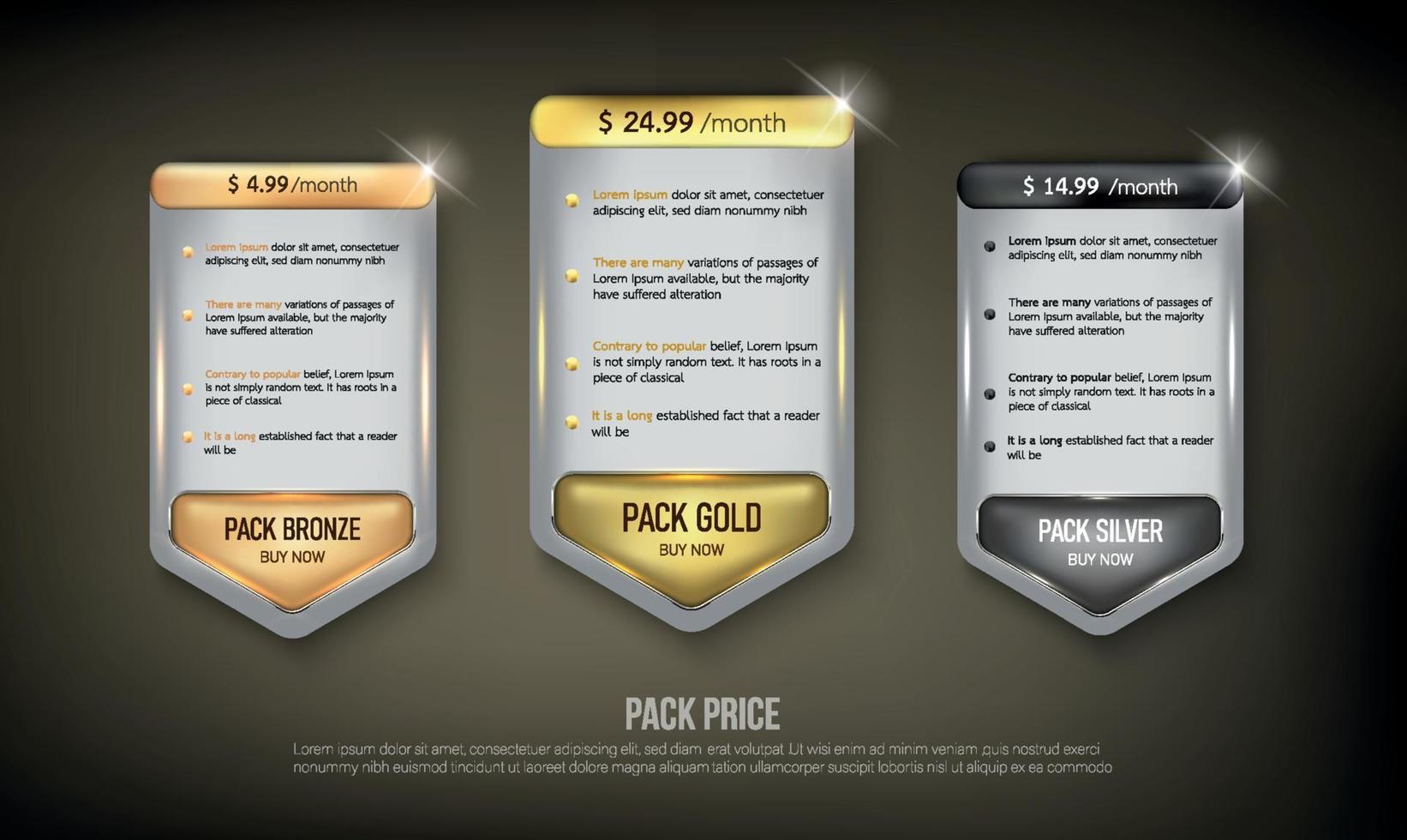 Button web price table pack on background color black 14 vector