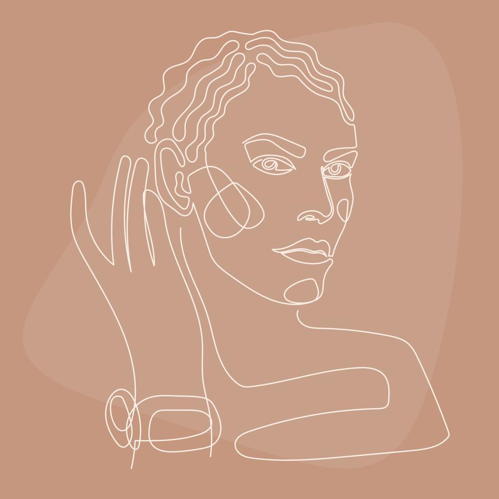 fondo de patrón de retrato de lineart de mujer. obras de arte ahogadas en línea para el afiche de la tienda de belleza, la tarjeta del centro de cosmetología, la pintura de camisetas, el volante de la fiesta de las niñas, etc. vector