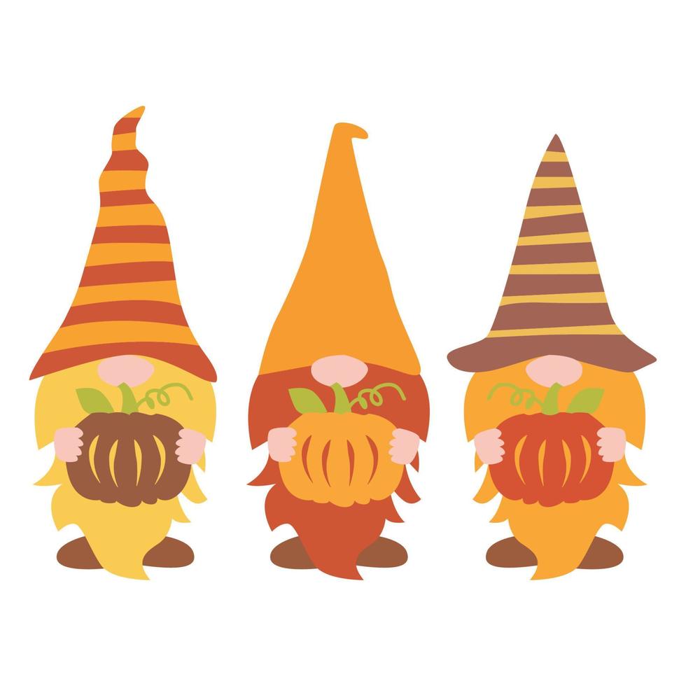 vector de gnomos de otoño, ilustración de vector de gnomos de calabaza