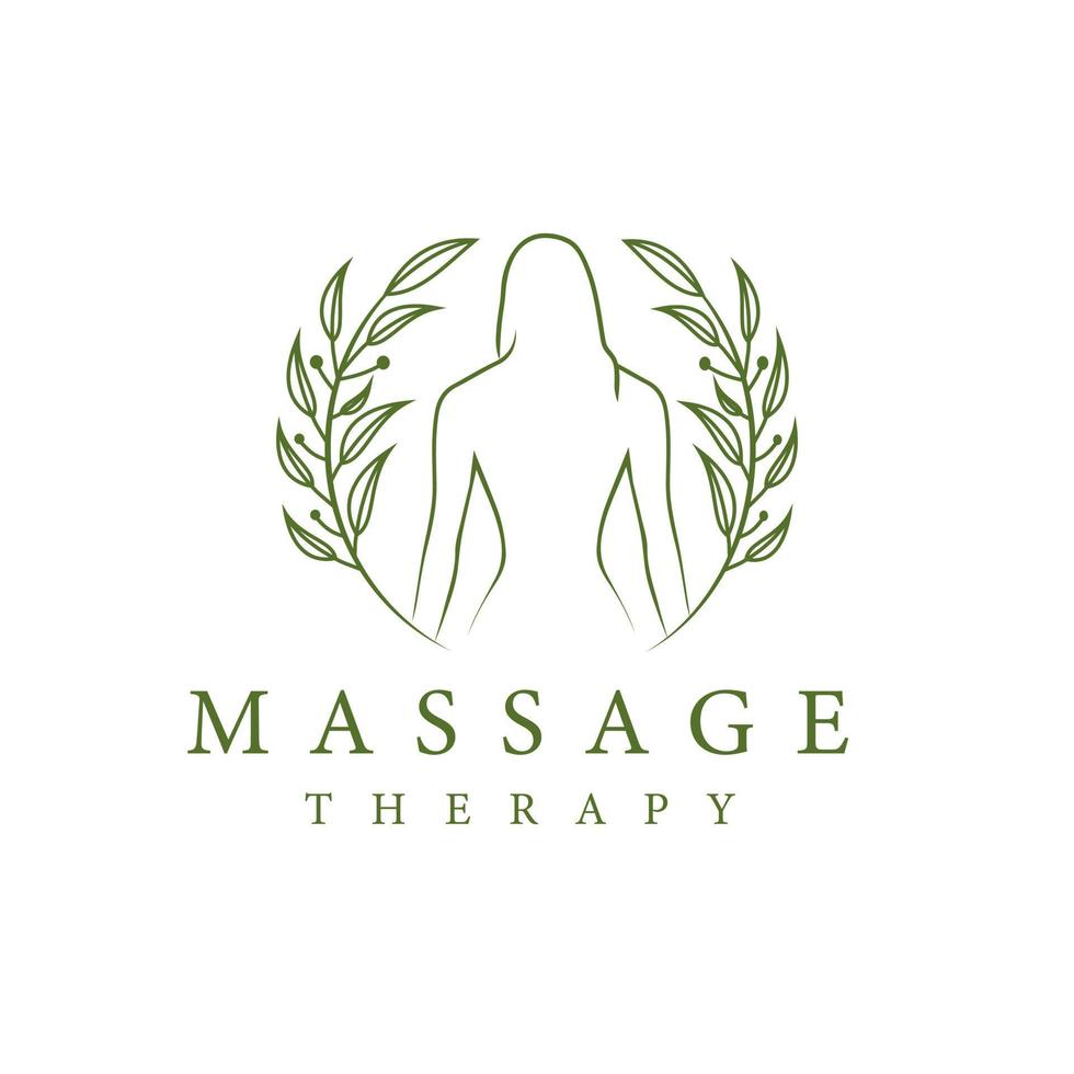 Back-facing female massage therapy logo vector illustration