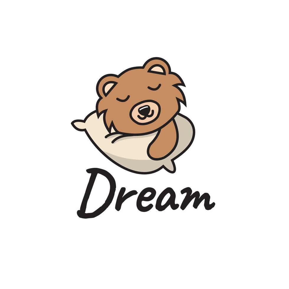 lindo oso durmiendo con almohada dibujos animados vector icono ilustración.