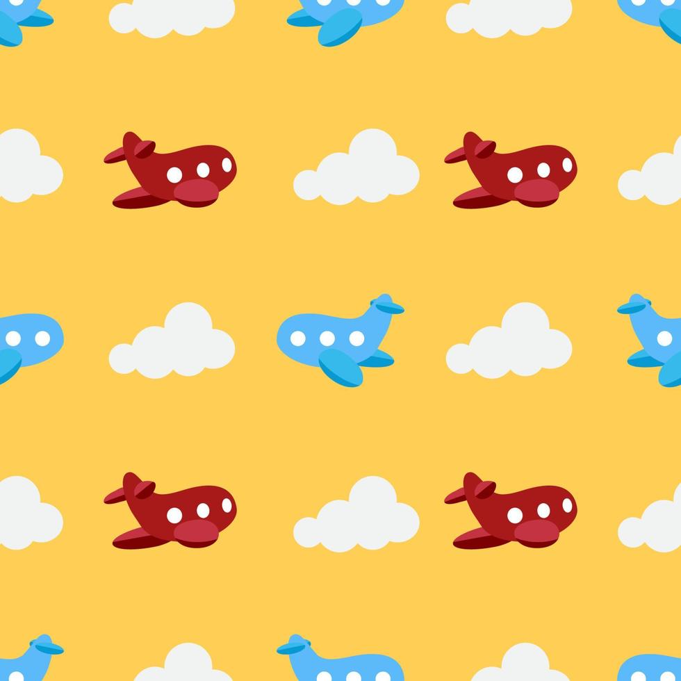 Seamless pattern with color aircrafts, airplane in the sky. vector